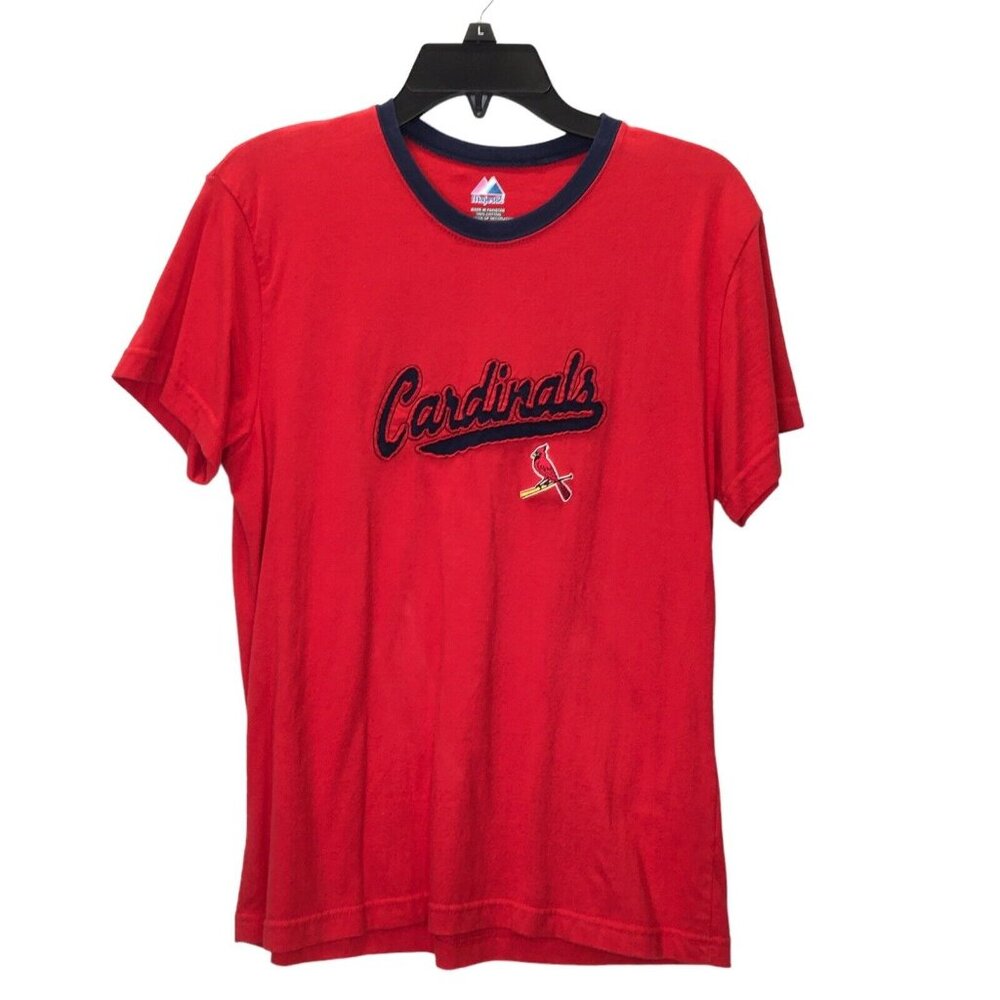 Majestic St Louis Cardinals T Shirt XL Red Short Sleeve Ringer Embroidered